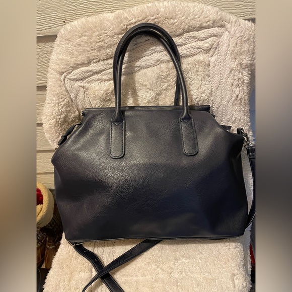 Nautica Faux Blue Pebbled Leather Double Handled Satchel Bag  & crossbody strap - Picture 2 of 8